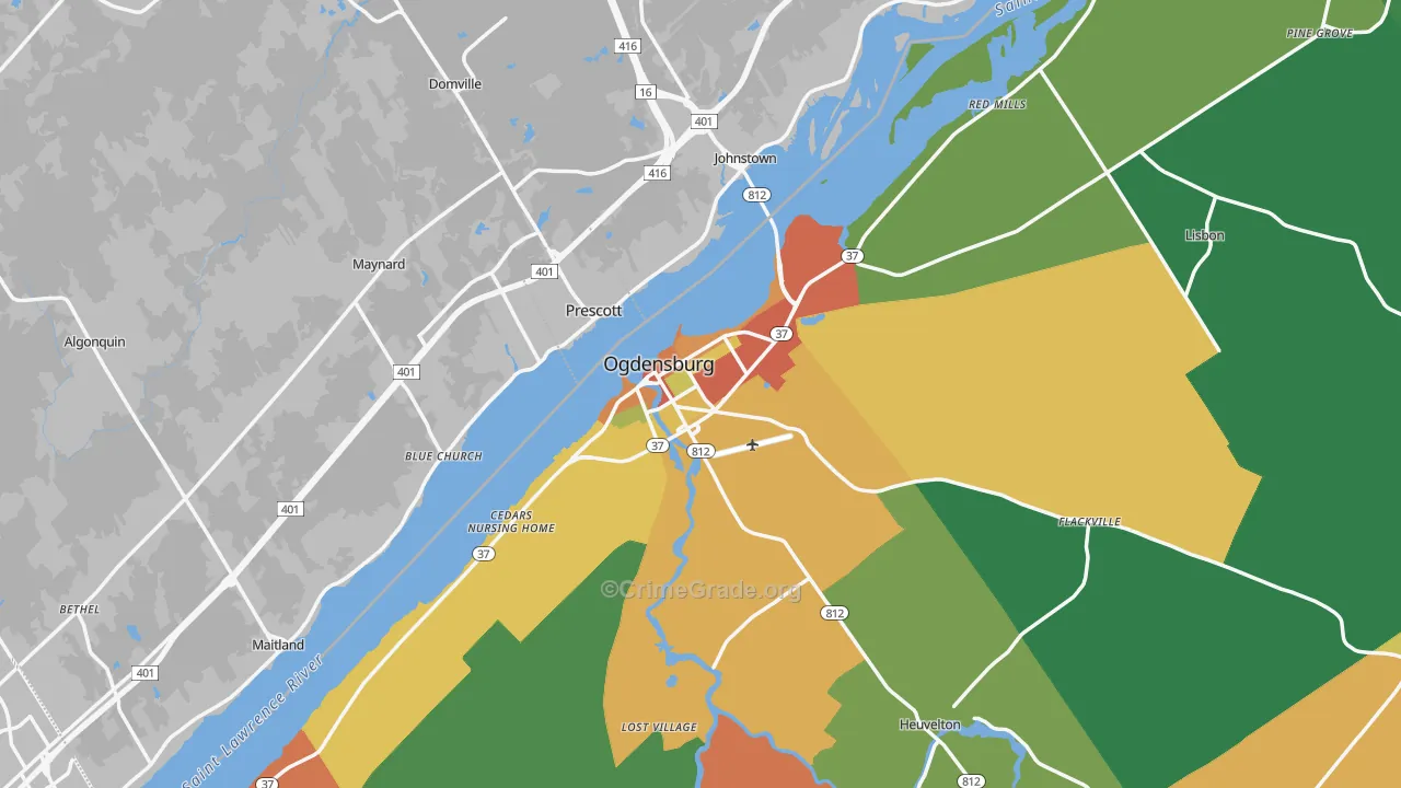 Ogdensburg, NY Map of Theft Rates