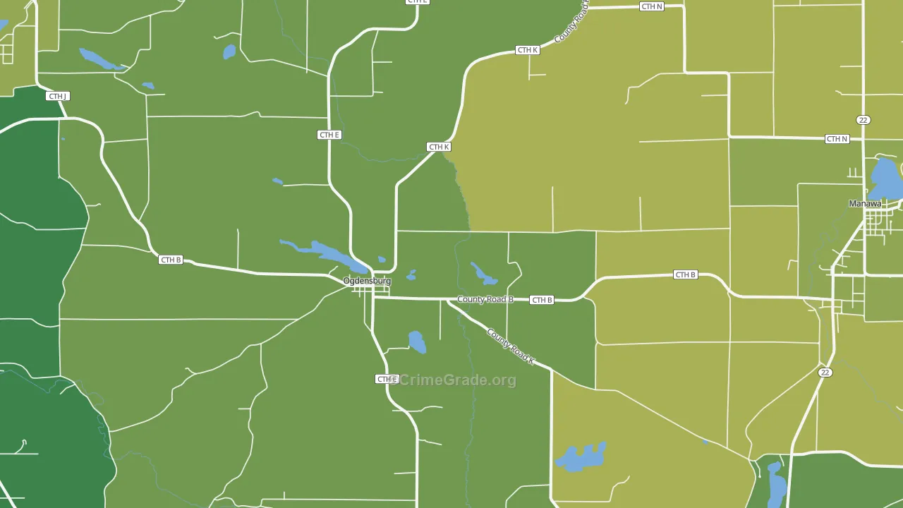 Ogdensburg, WI Map of Theft Rates