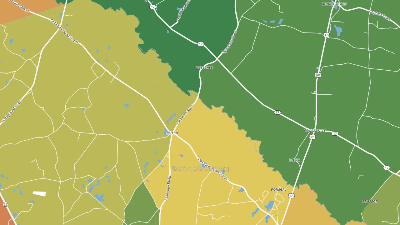 Ogeechee, GA Map of Theft Rates