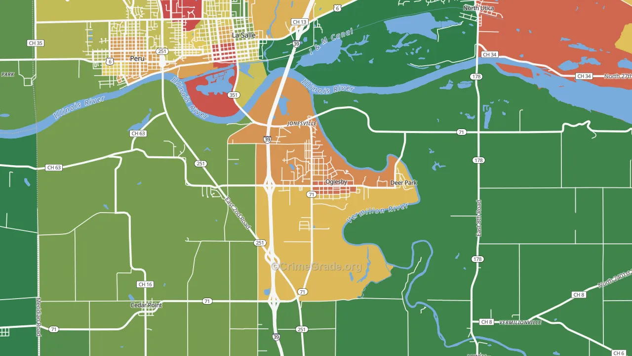 Oglesby, IL Map of Theft Rates