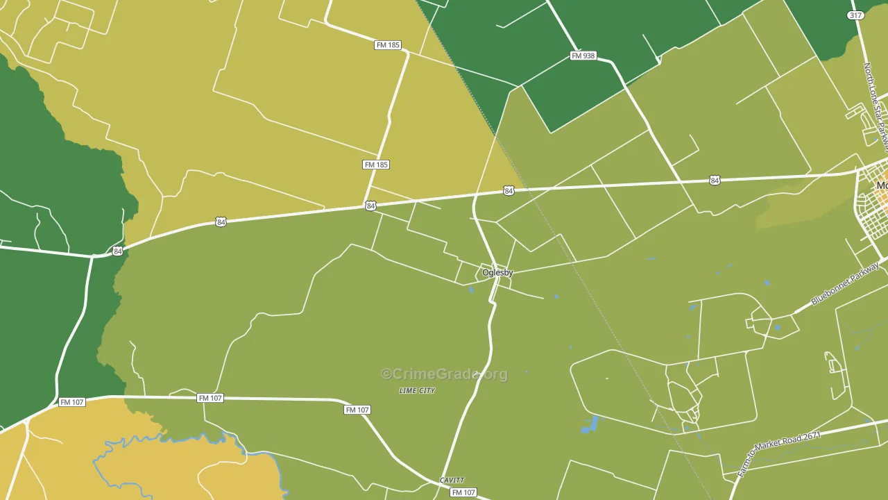 Oglesby, TX Map of Theft Rates