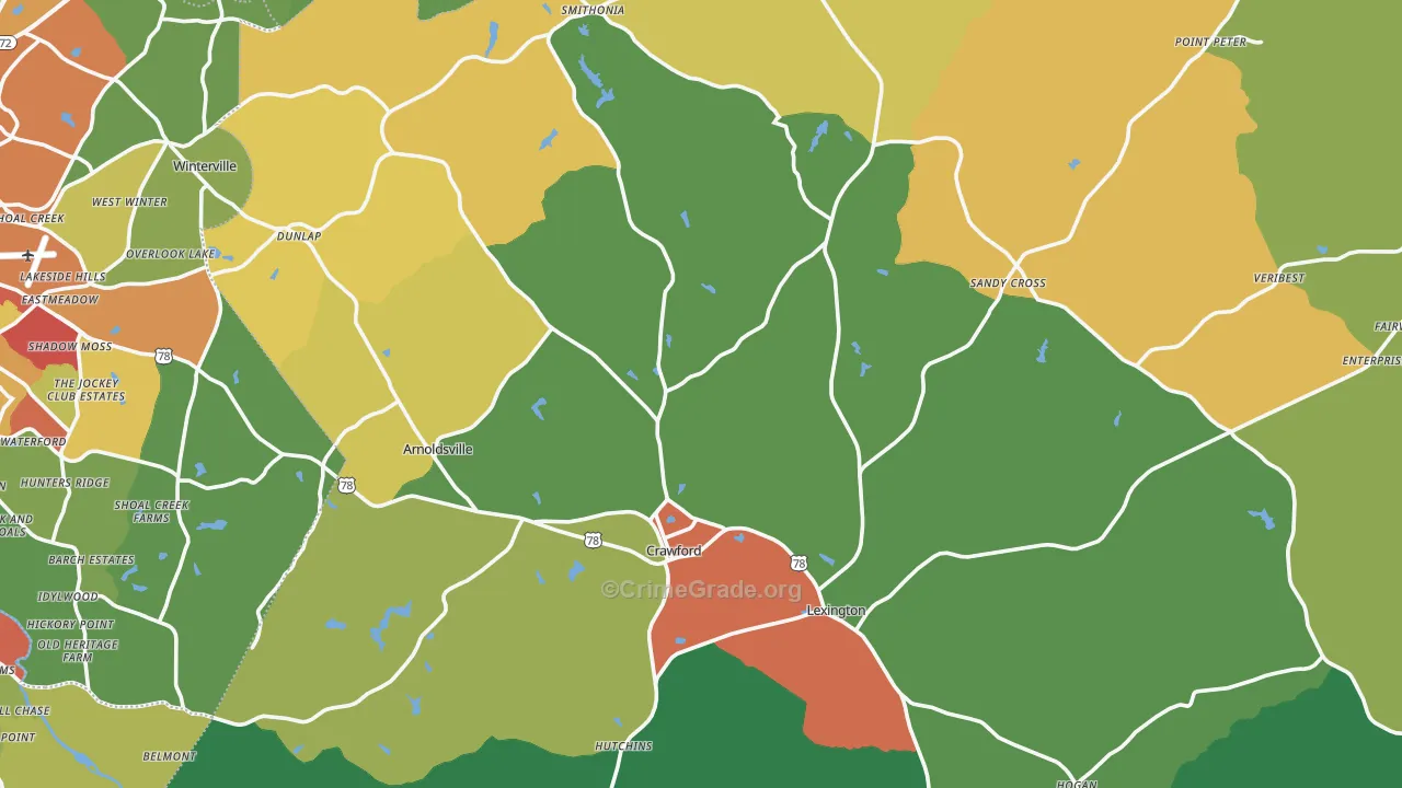 Oglethorpe County, GA Map of Theft Rates