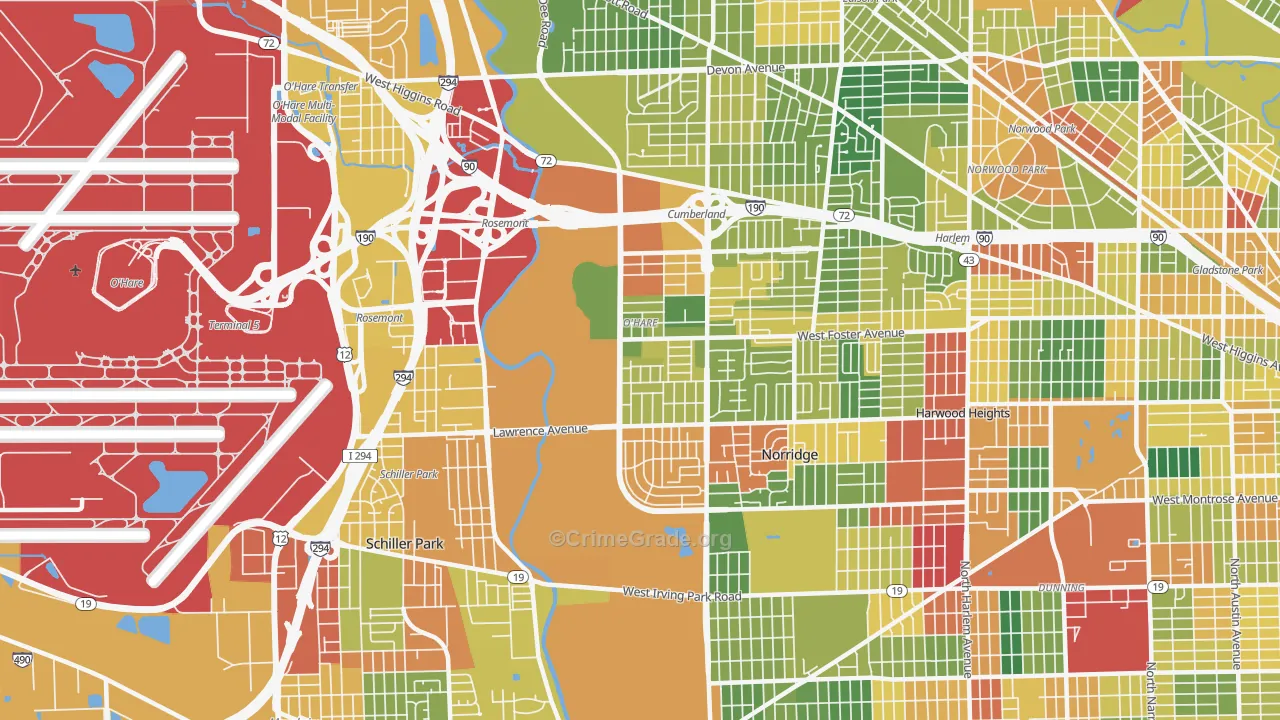 O'Hare, Chicago, IL Map of Theft Rates
