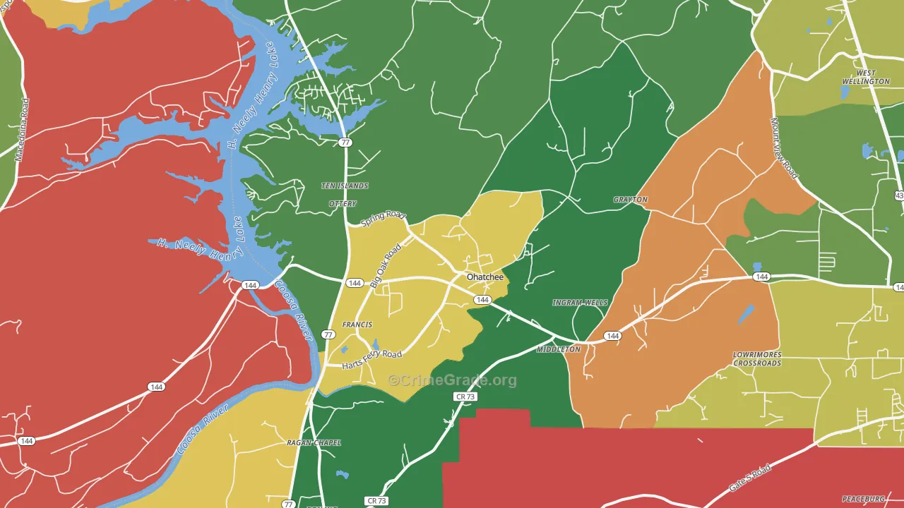 Ohatchee, AL Map of Theft Rates