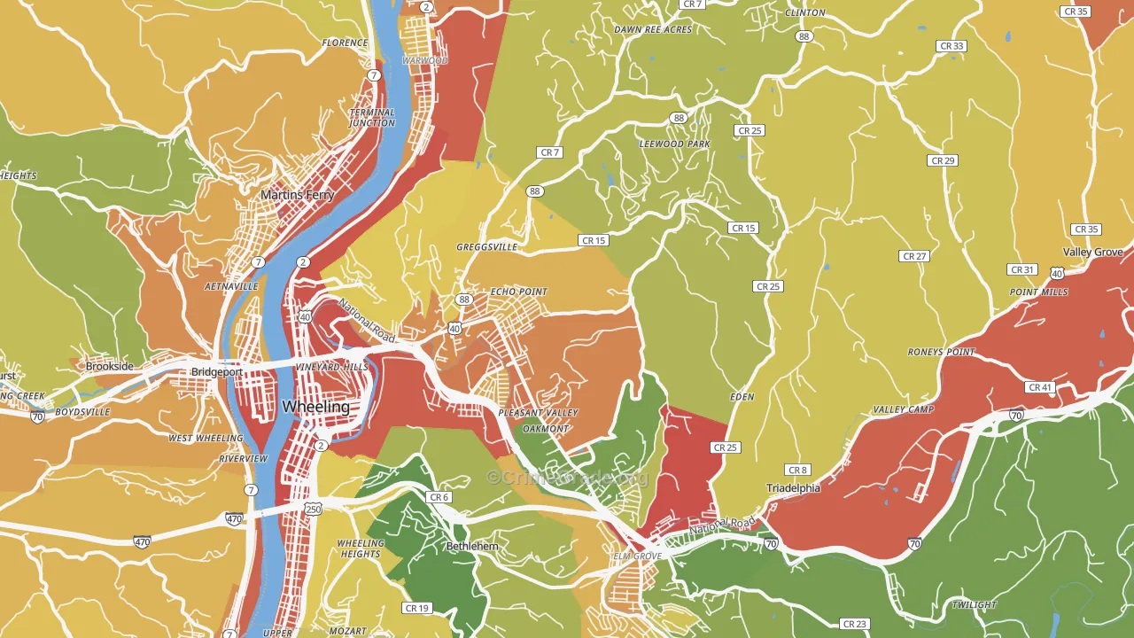 Ohio County, WV Map of Theft Rates
