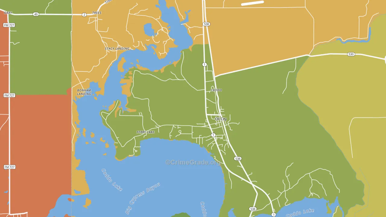 Oil City, LA Map of Theft Rates