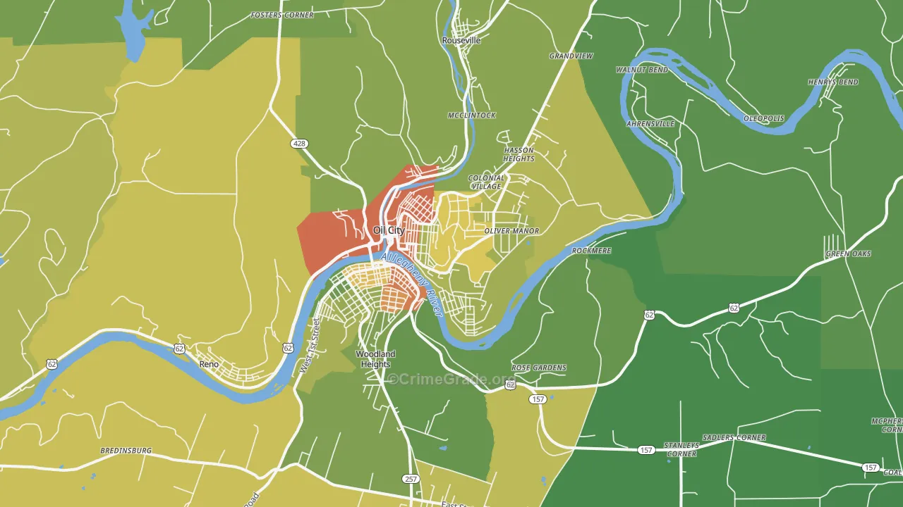 Oil City, PA Map of Theft Rates