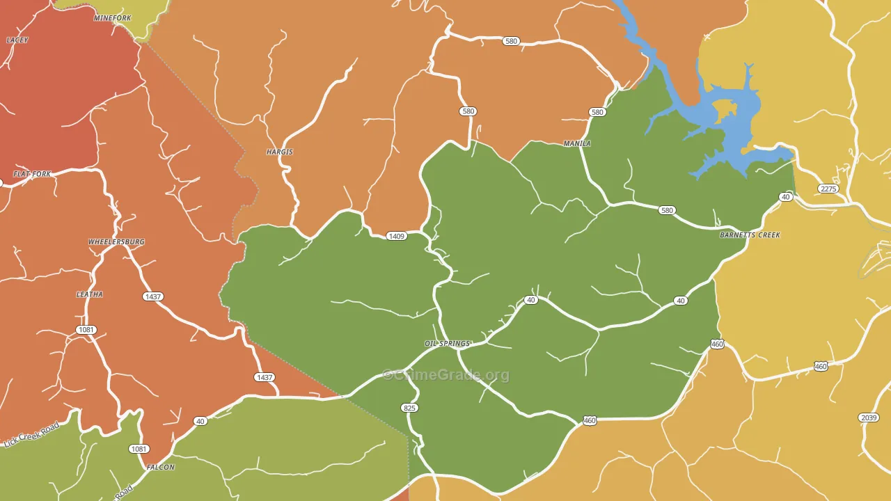 Oil Springs, KY Map of Theft Rates