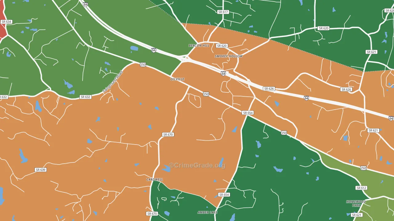 Oilville, VA Map of Theft Rates