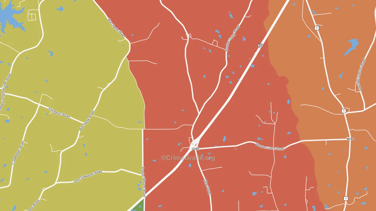Oine, NC Map of Theft Rates
