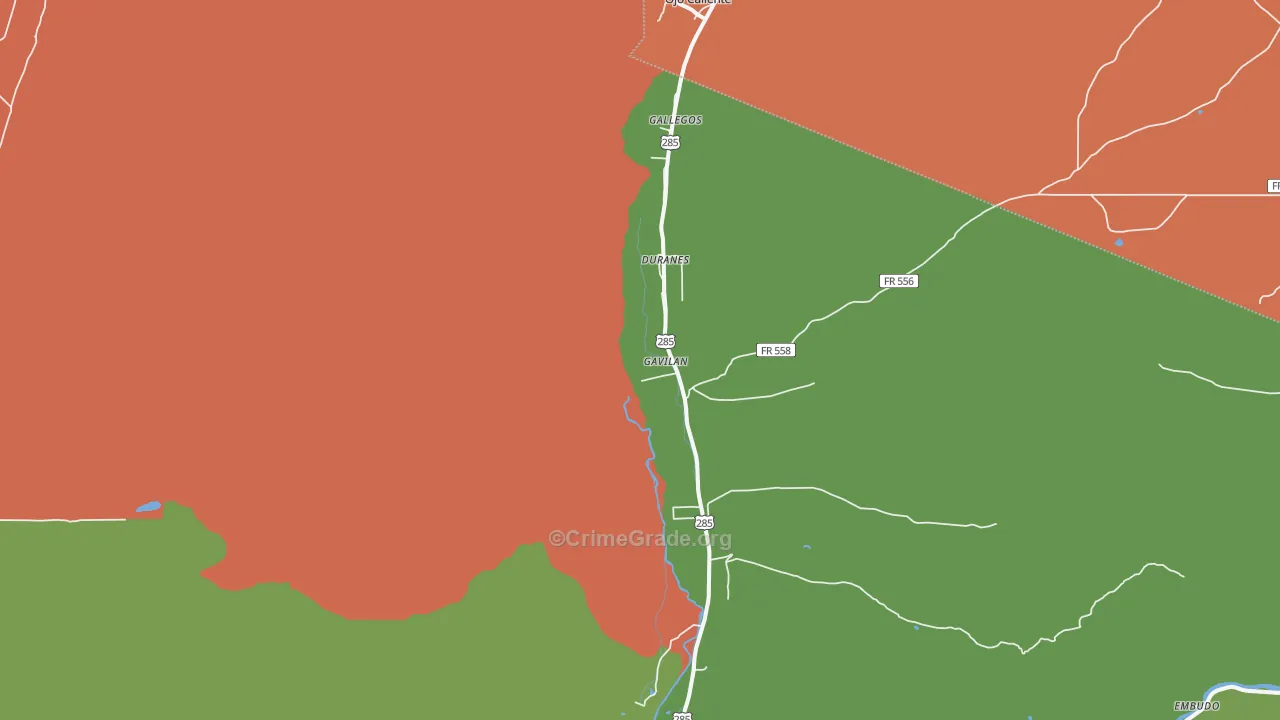 Ojo Caliente, NM Map of Theft Rates