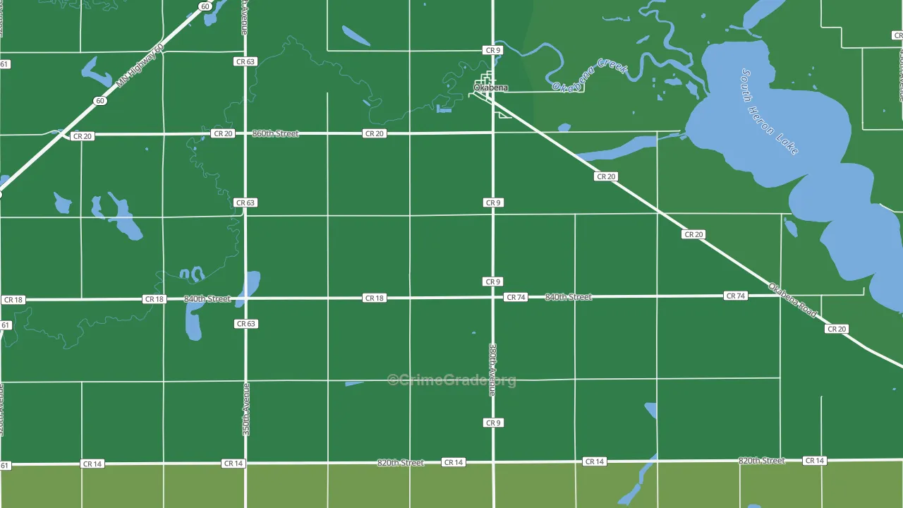 Okabena, MN Map of Theft Rates