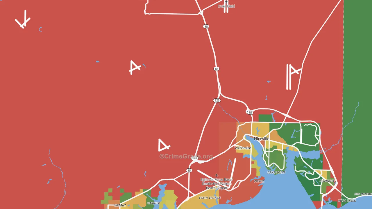 Okaloosa County, FL Map of Theft Rates