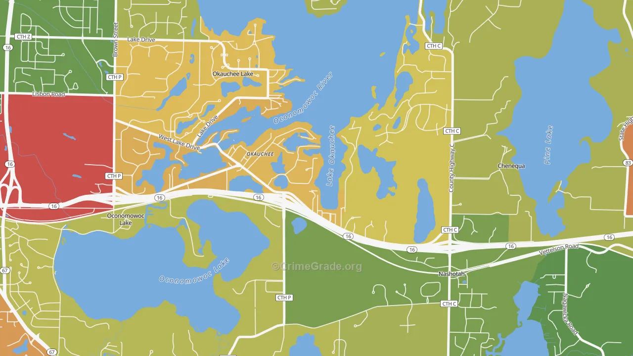 Okauchee Lake, WI Map of Theft Rates