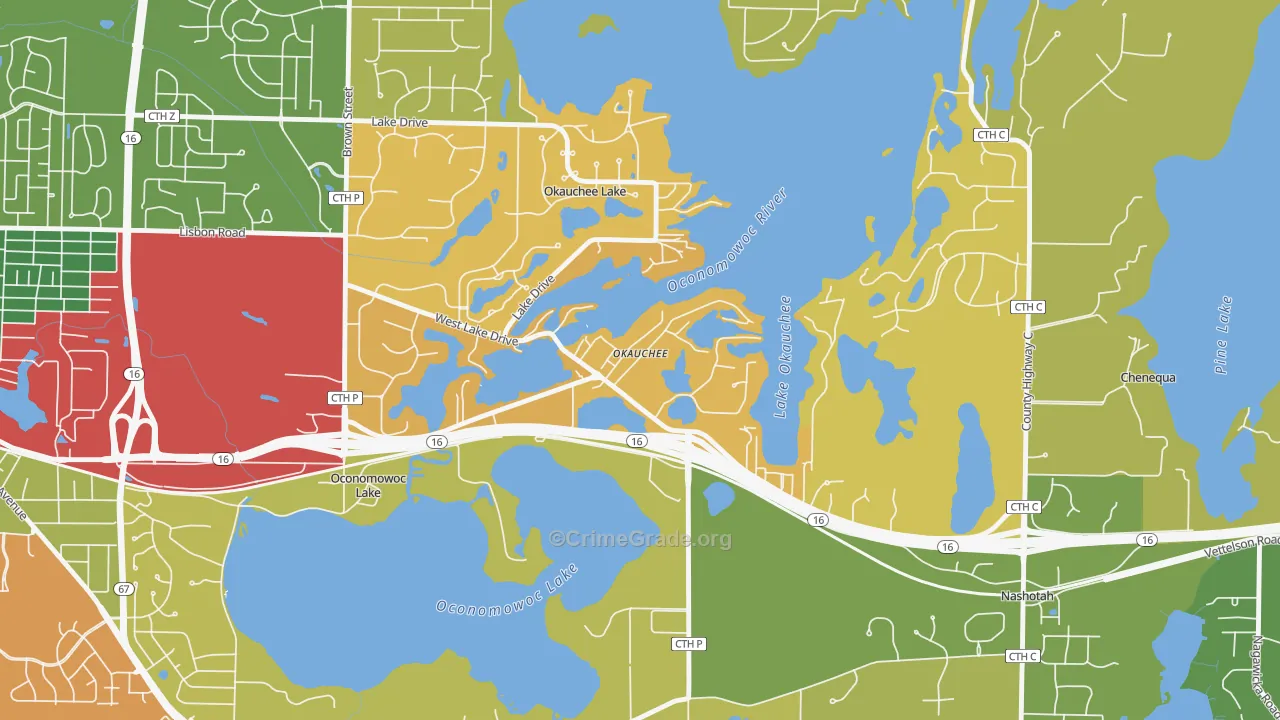 Okauchee, WI Map of Theft Rates