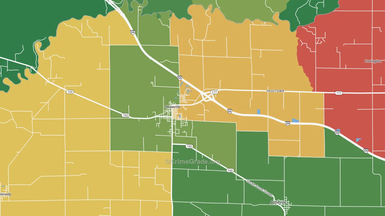 Okawville, IL Map of Theft Rates