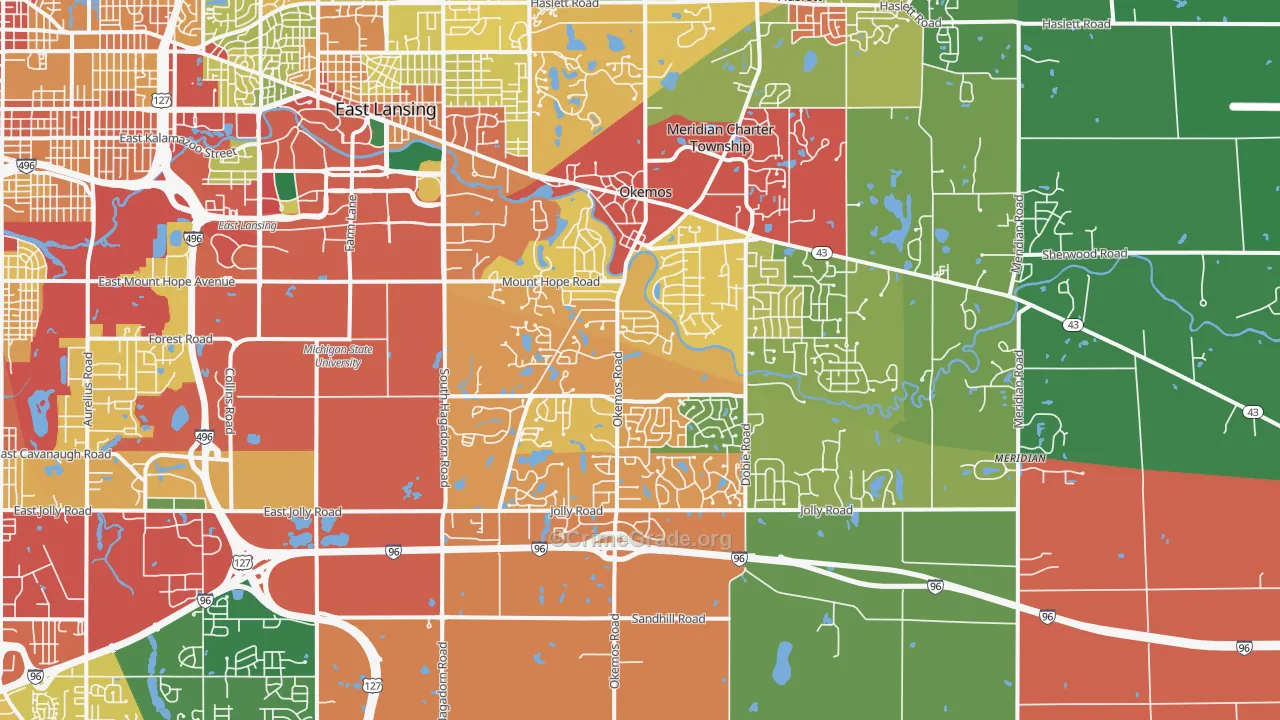 Okemos, MI Map of Theft Rates