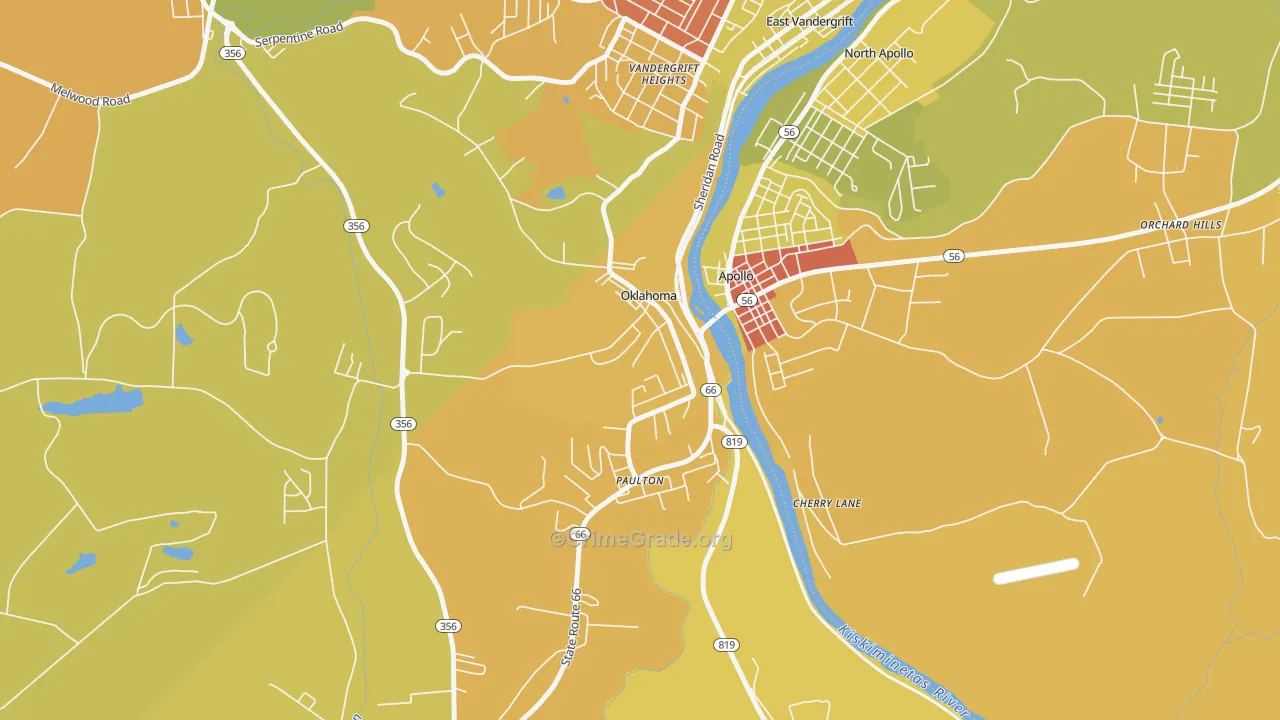 Oklahoma, PA Map of Theft Rates