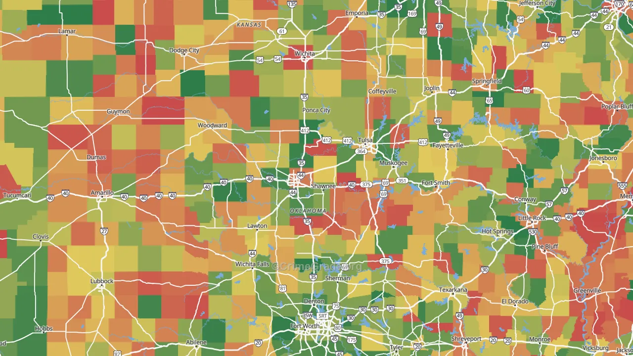 Oklahoma Map of Theft Rates
