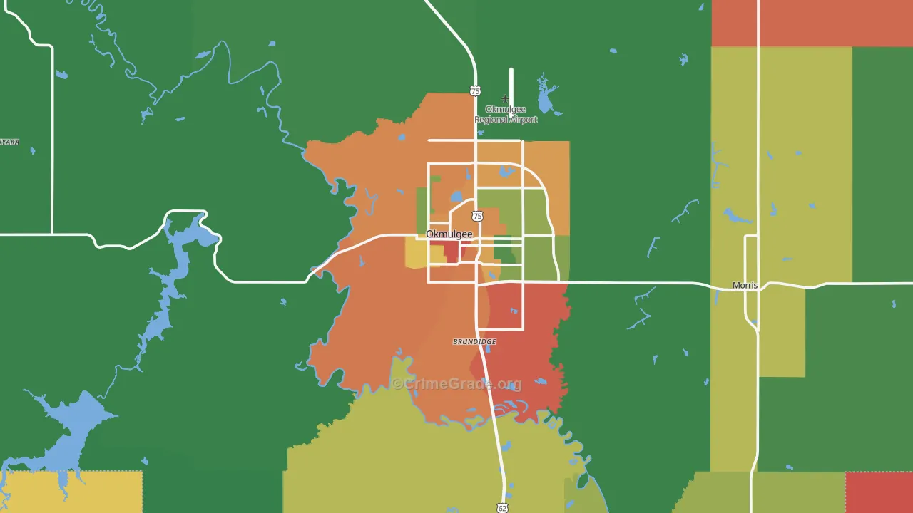 Okmulgee County, OK Map of Theft Rates