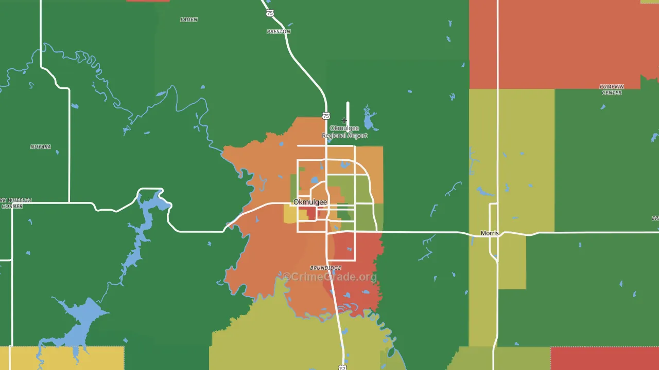 Okmulgee, OK Map of Theft Rates