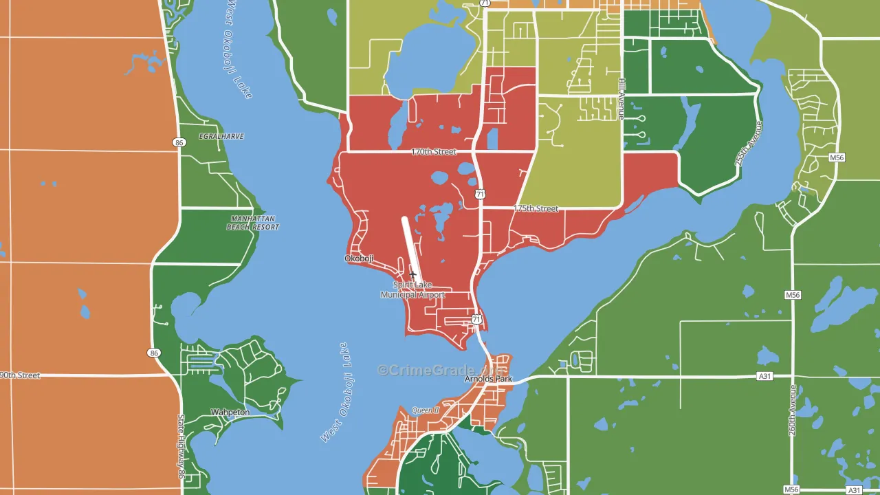 Okoboji, IA Map of Theft Rates