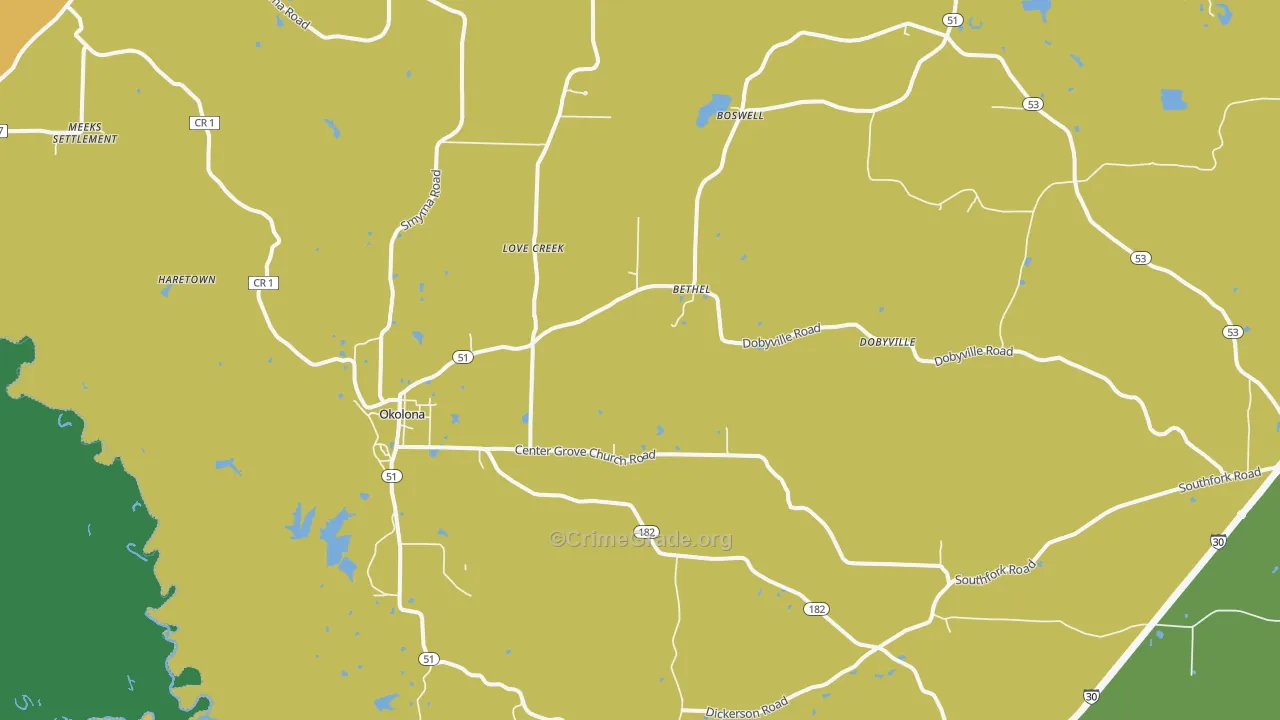 Okolona, AR Map of Theft Rates