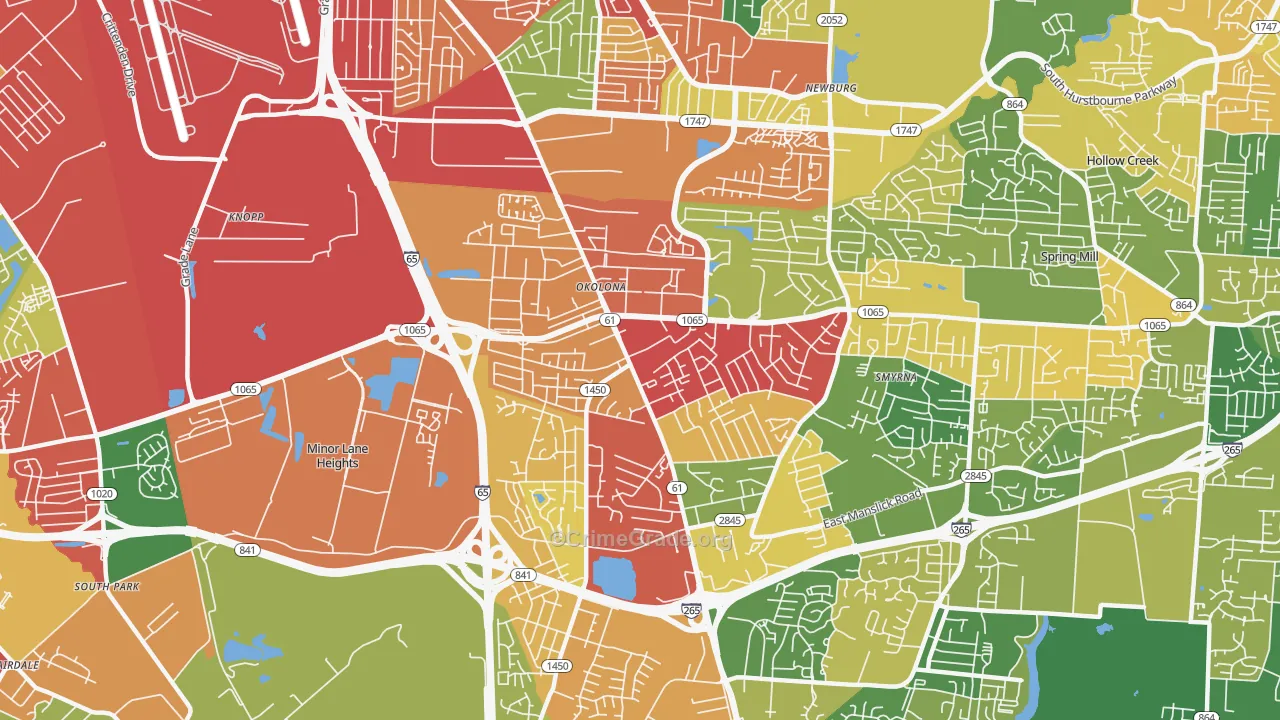 Okolona, Louisville, KY Map of Theft Rates