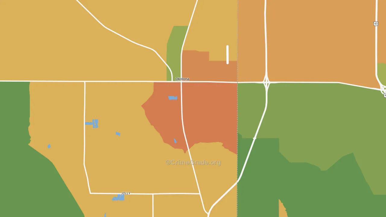 Okolona, MS Map of Theft Rates