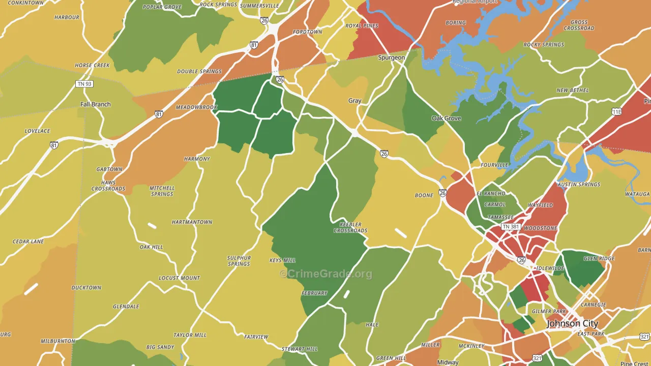 Okolona, TN Map of Theft Rates
