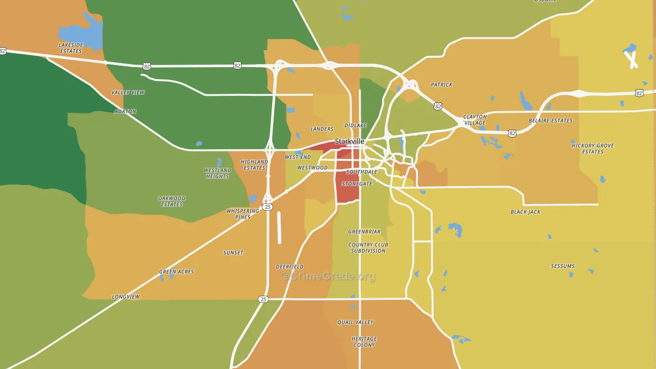 Oktibbeha County, MS Map of Theft Rates
