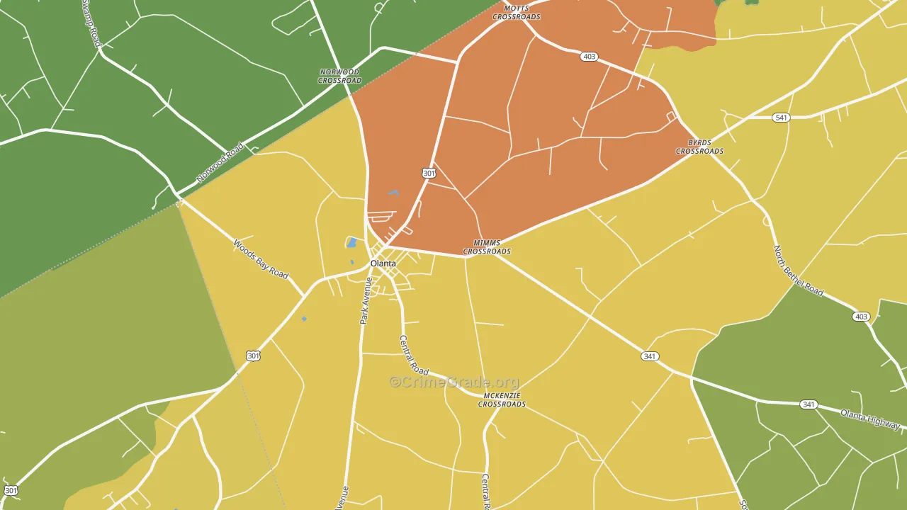 Olanta, SC Map of Theft Rates