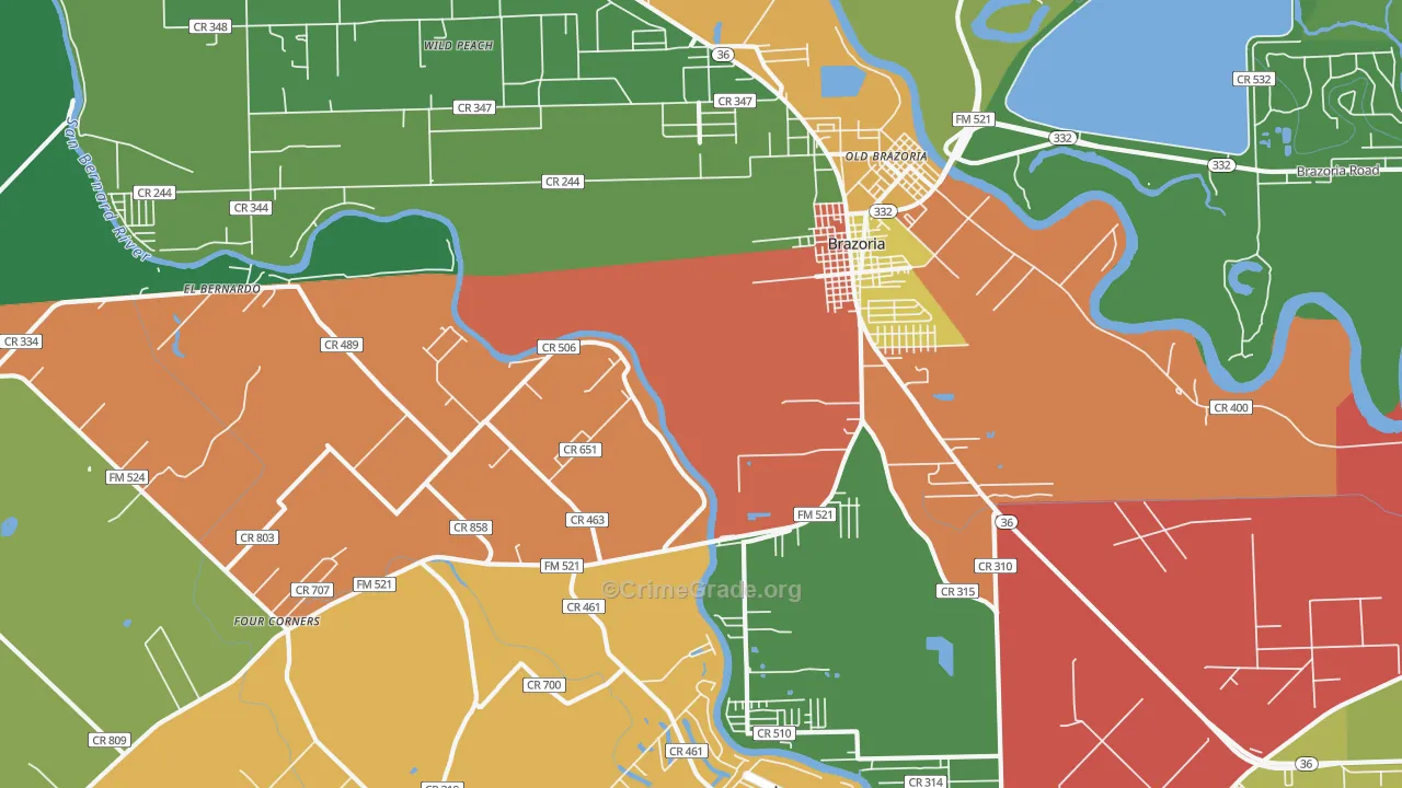 Old Brazoria, TX Map of Theft Rates