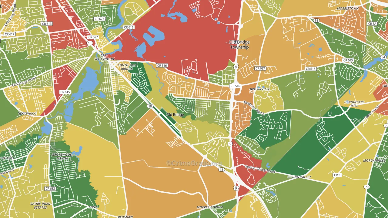 Old Bridge, NJ Map of Theft Rates