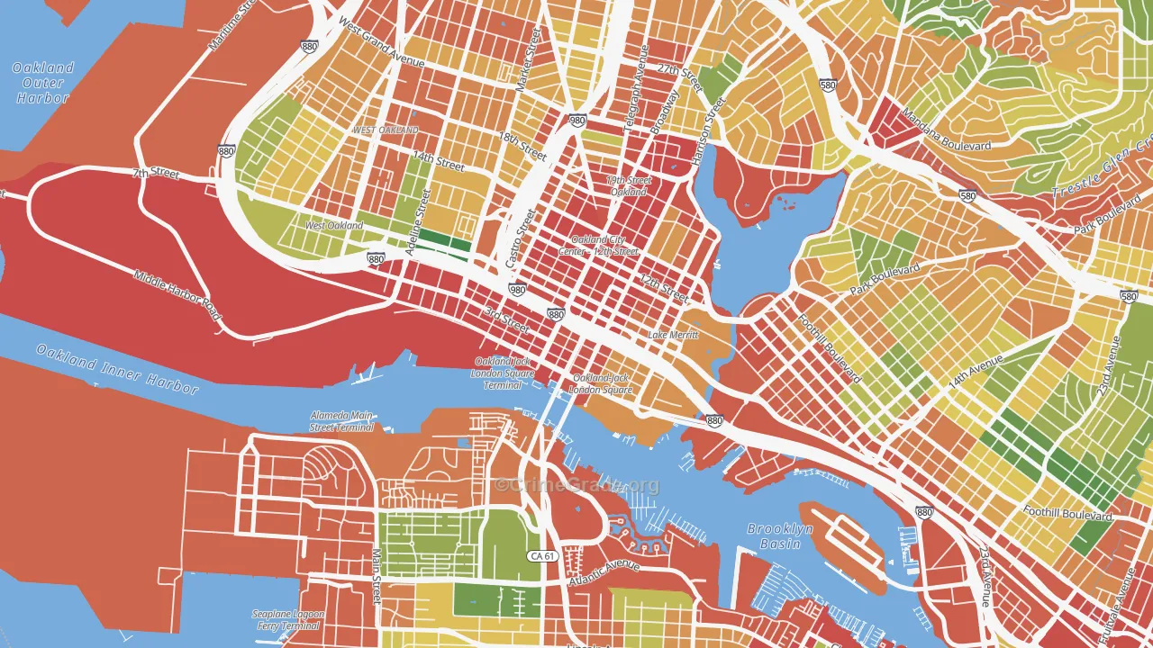 Old City-Produce and Waterfront, Oakland, CA Map of Theft Rates