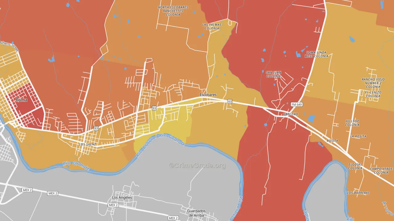Old Escobares, TX Map of Theft Rates