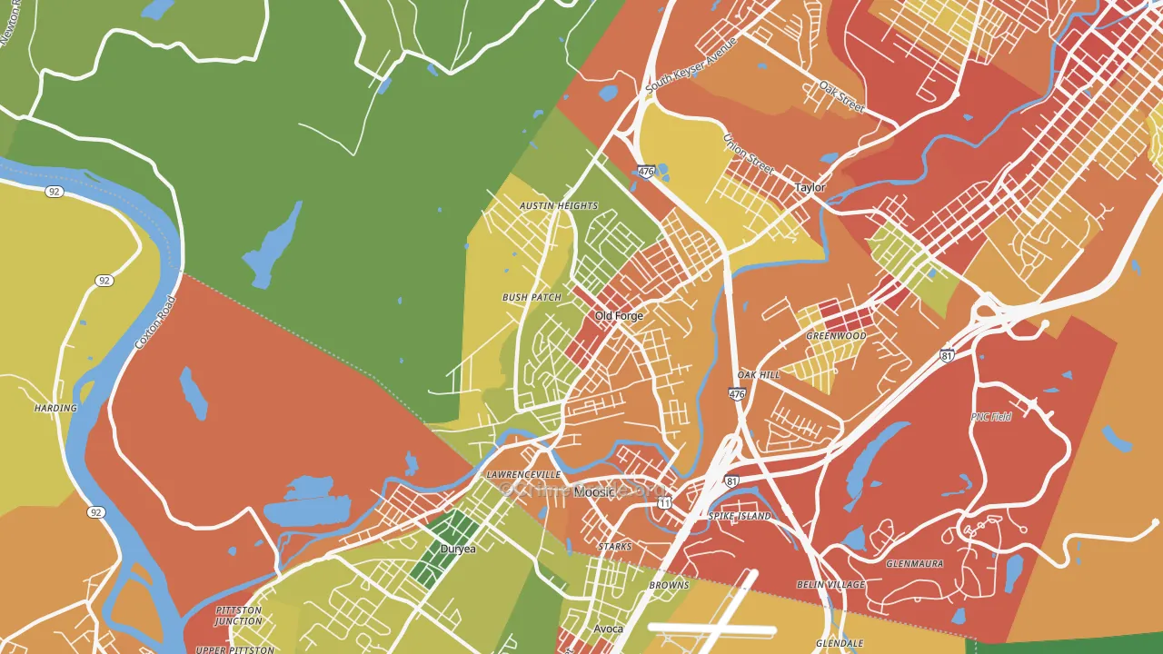 Old Forge, PA Map of Theft Rates
