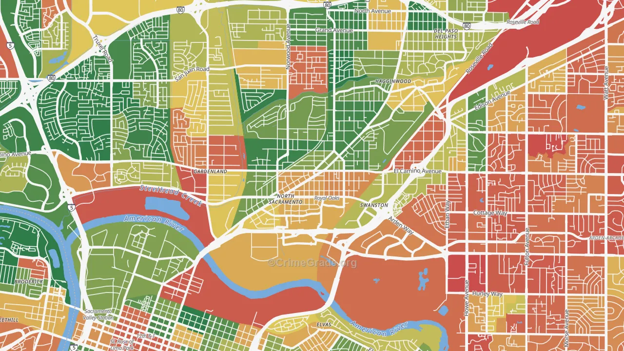 Old North Sacramento, Sacramento, CA Map of Theft Rates