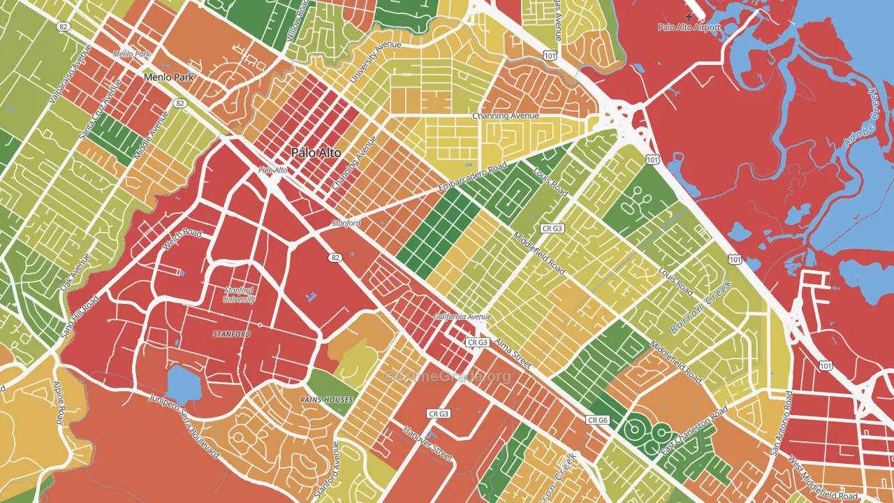 Old Palo Alto, Palo Alto, CA Map of Theft Rates
