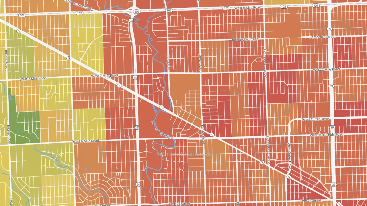 Old Redford, Detroit, MI Map of Theft Rates
