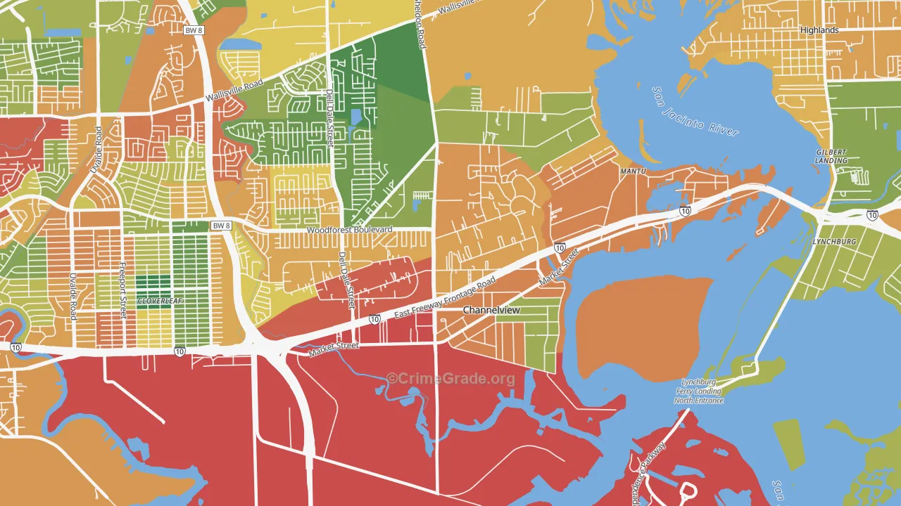 Old River Terrace, Channelview, TX Map of Theft Rates