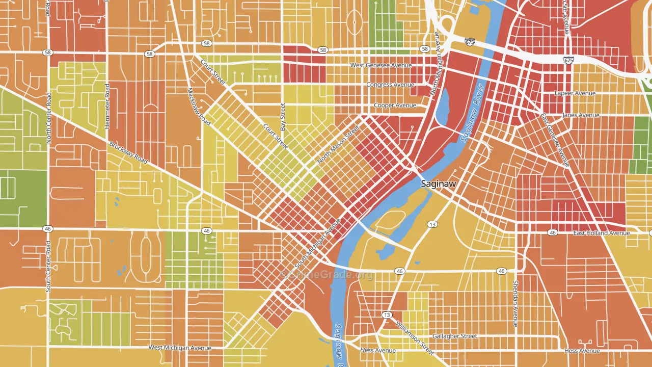 Old Saginaw City, Saginaw, MI Map of Theft Rates