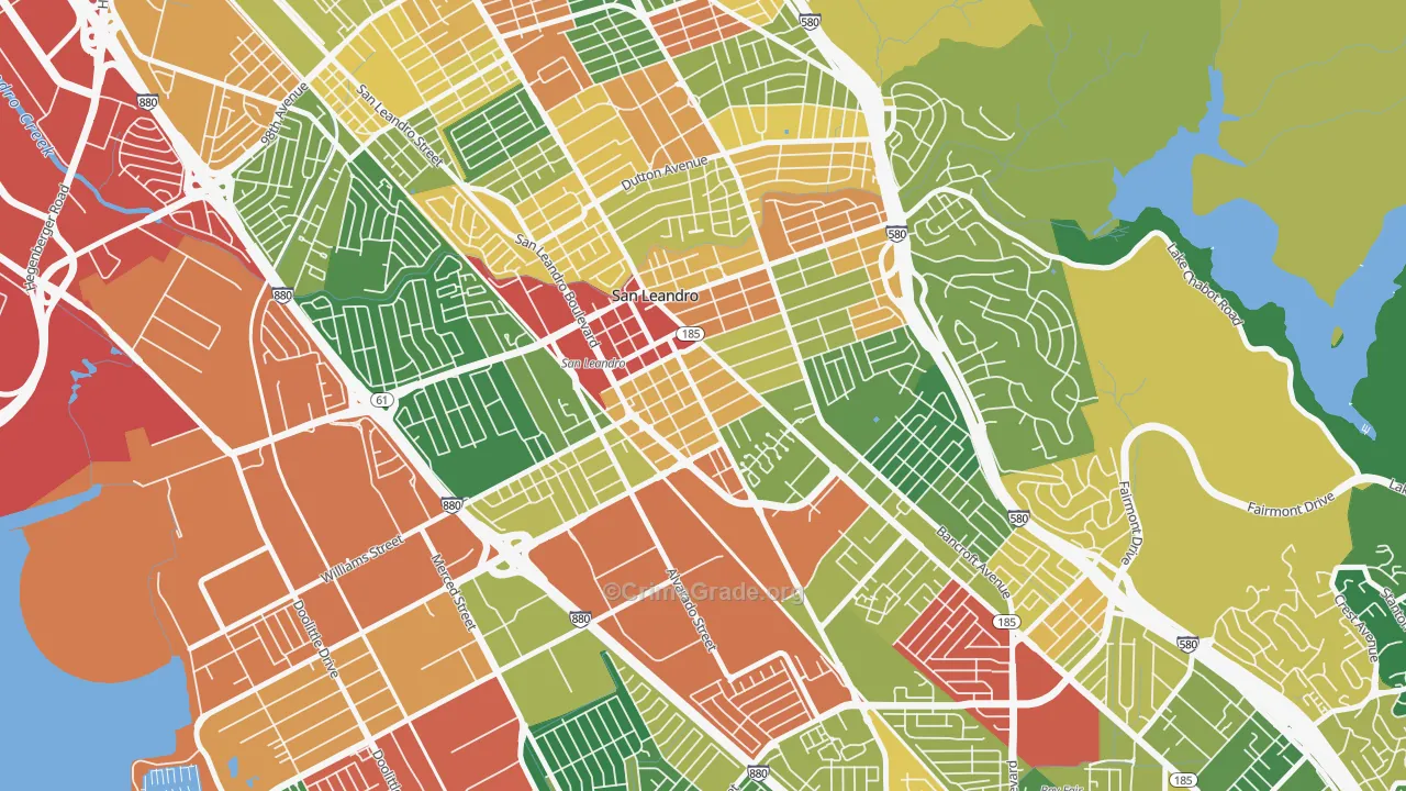 Old San Leandro, San Leandro, CA Map of Theft Rates