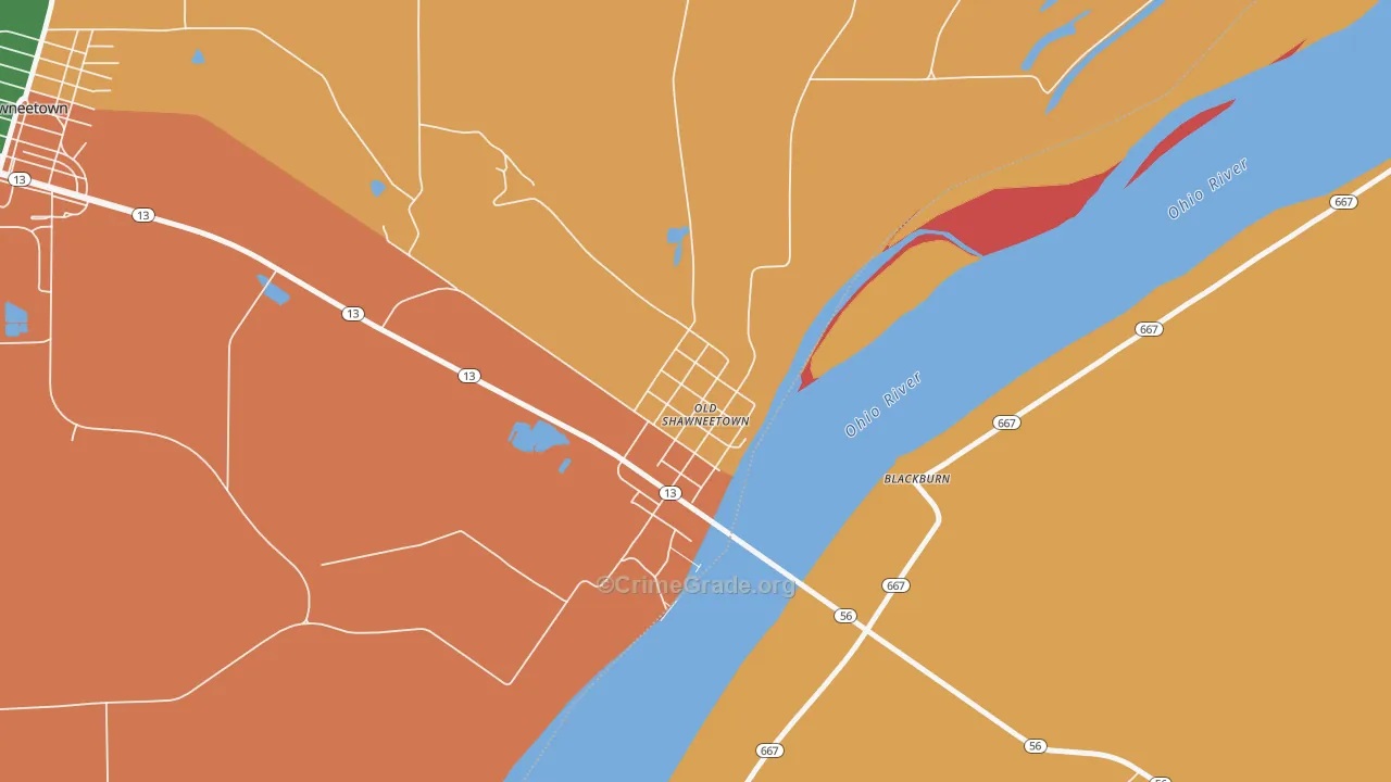 Old Shawneetown, IL Map of Theft Rates