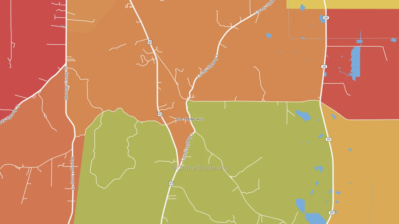 Old Spring Hill, AL Map of Theft Rates