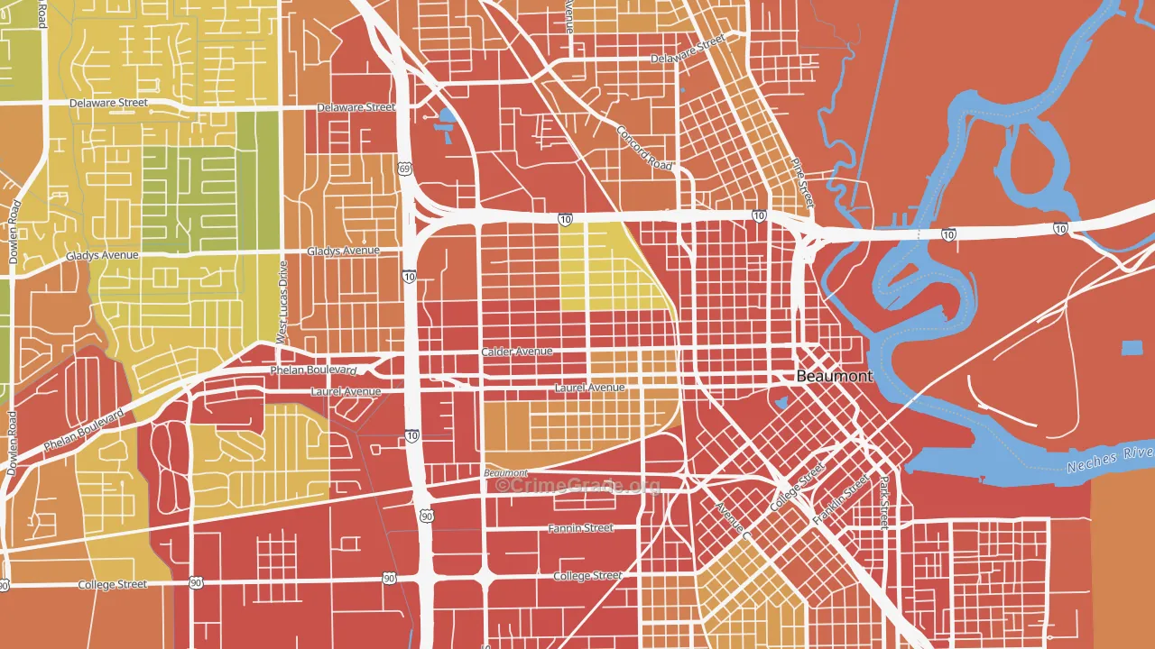 Old Town, Beaumont, TX Map of Theft Rates