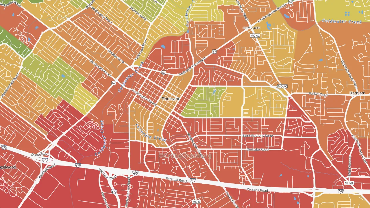 Old Town Florissant, Florissant, MO Map of Theft Rates