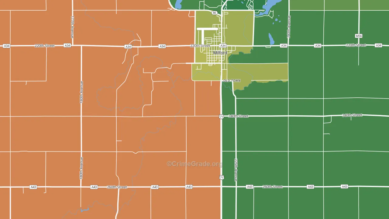 Old Town, IA Map of Theft Rates