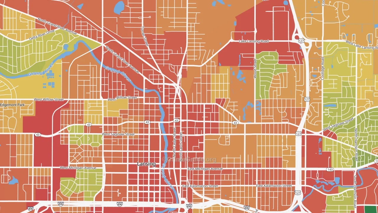 Old Town, Lansing, MI Map of Theft Rates
