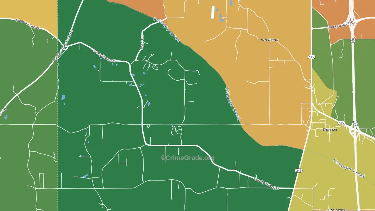 Old Union, MS Map of Theft Rates